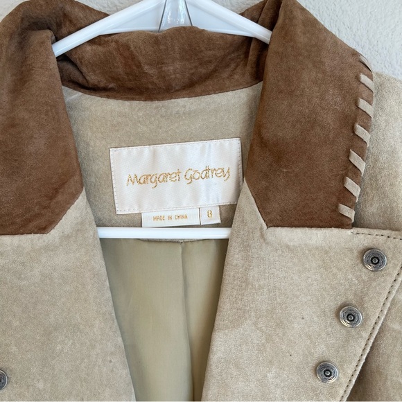 Margaret Godfrey Tan Beige Suede Leather Coat Sz 8 Western Boho - Picture 2 of 16